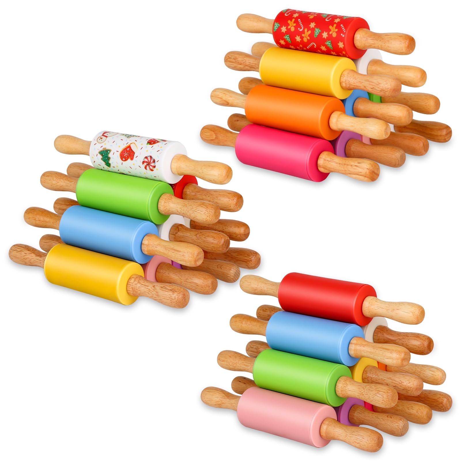 Honglida Mini Silicone Rolling Pin for Kids, Non-stick Surface Wood Handle, 9 Inch 30 Pack Image