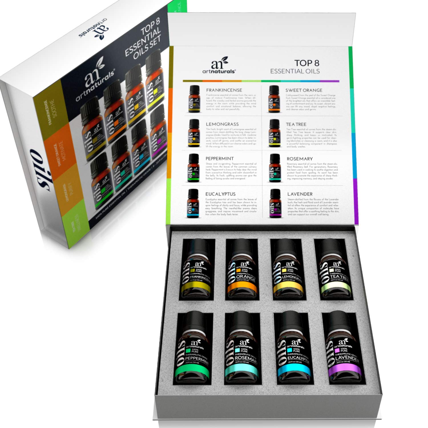 ArtNaturals Therapeutic-Grade Aromatherapy Essential Oil Set – (8 x 10ml) - 100% Pure of the Highest Quality Oils – Peppermint, Tea Tree, Lavender, Eucalyptus: Beauty