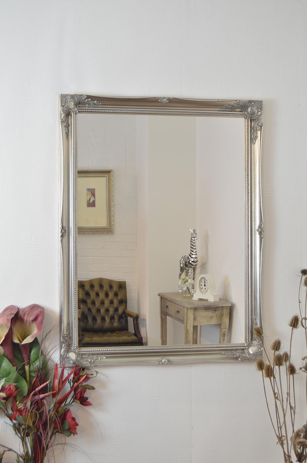 FRAMES BY POST Ornate Silver Mirror Antique Design Over Mantle 3FT10 X 3FT, 117x91