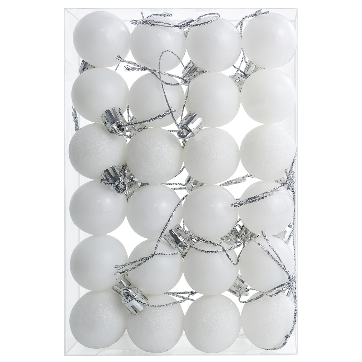 24 Pieces 30 mm Christmas Balls Decorations Shatterproof Xmas Tree Baubles Mini Hanging Balls for Christmas Tree Holiday Wedding Party Ornaments, White
