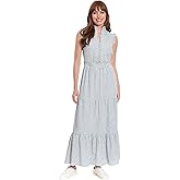 London Times Womens Women's Sleeveless Maxi Dress - Ruffle V-Neck, Tiered Skirt, Casual Dresses for Women