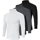 Cutecrop 3 Pack Men Mock Turtleneck Long Sleeve Shirts Double Sided Fleece Lined Thermal Pullover Basic Undershirt Layer Top