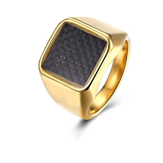 AMDXD Schmuck Edelstahl Herren Ring Breit Groß Quadrat Kohlefaser Ring Herren