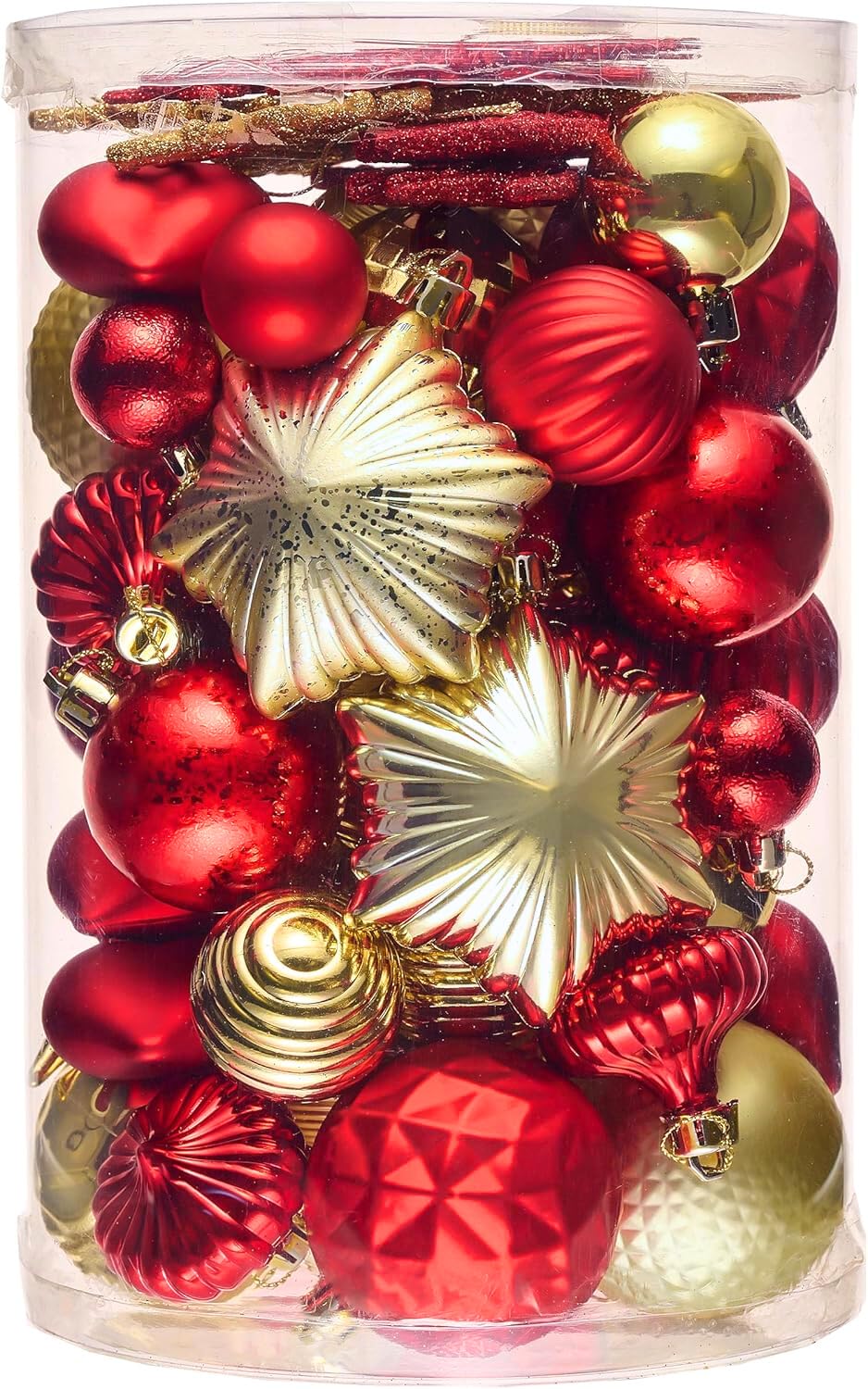 Valery Madelyn 60pcs 3-8 cm Red and Gold Christmas Baubles Set, Varied Shatterproof Xmas Baubles for Tree & Fireplace Ornament