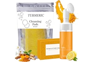 CHINOSUO Turmeric Wash and Care Three Piece Set, Turmeric Trio: Facial Wash, Cleansing Mousse & Soap for Skin Care, Turmeric Cleansing Exfoliating Pads, TurmericFace Wash for Face & Body (1Set)