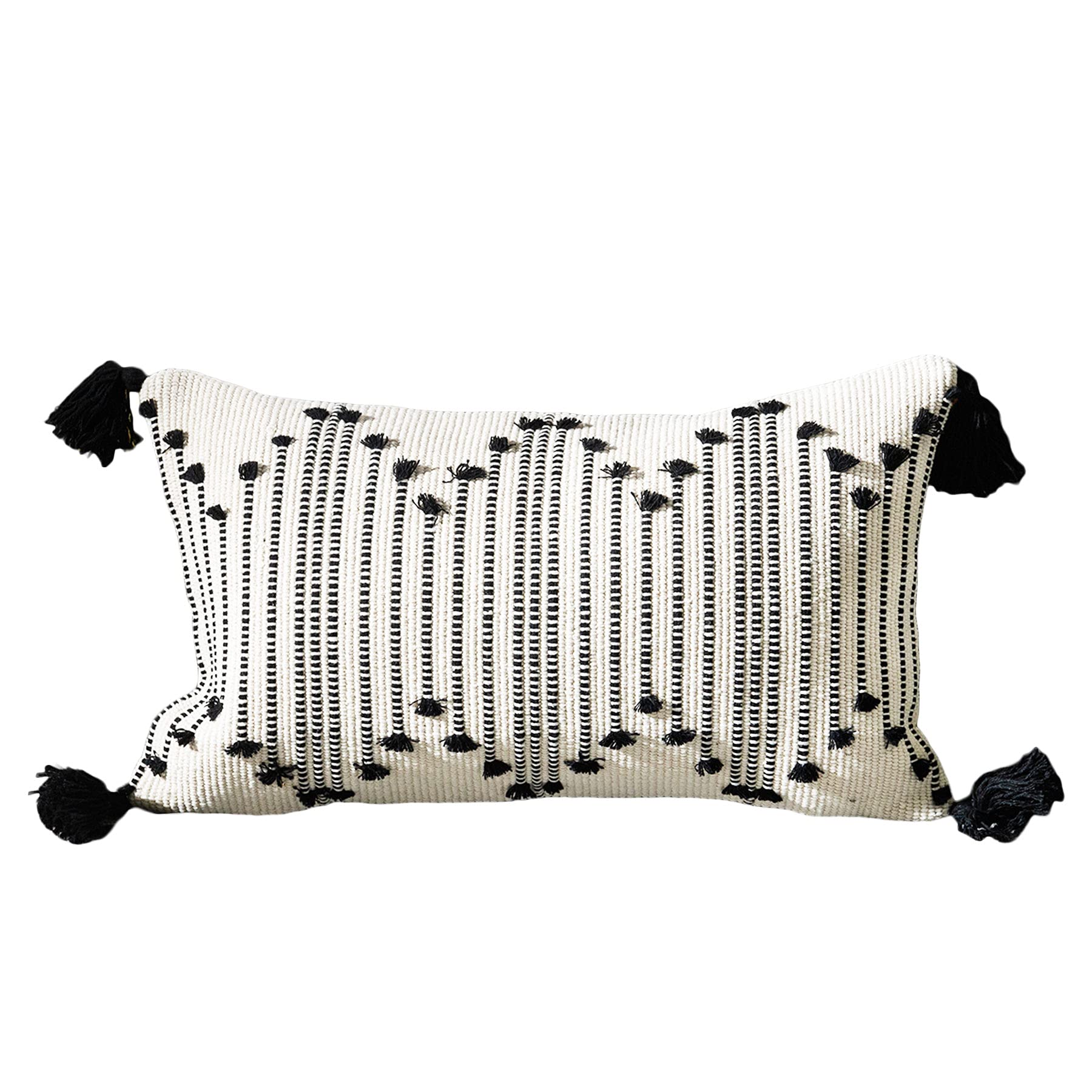 Photo 1 of LIGICKY Boho Lumbar Pillow Covers Decorative Woven Tassel Throw Pillows Rectangle Pillow Sham Black and Off White Pillowcase for Couch Sofa Bed Car 12x20 Inch