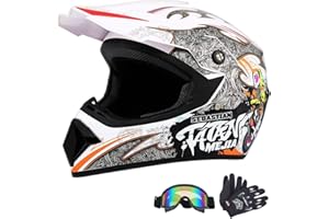 Senhill Motocross Helmet Dirt Bike Helmets Off-Road Helmet with Gloves Goggles for Unisex Adult Youth DOT/FMVSS 218 Approved (Medium, White)