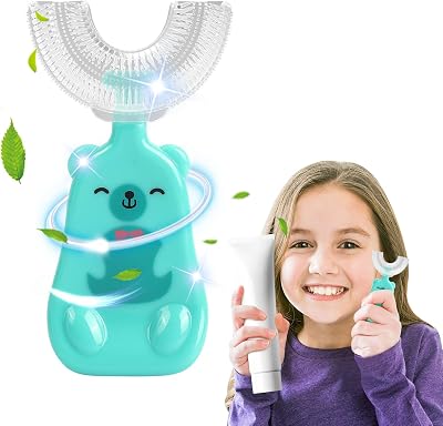 Runmeihe U Form Zahnbürste Kinder 360 Grad Silikon 7-12 Jahre Bear