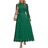 ANRABESS Wedding Guest Dresses for Women 2025 Fall Formal Long Sleeve Eyelet High Neck Elegant Classic Maxi Dress Pockets