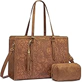 LOVEVOOK Laptop Bag for Women Vintage Leather Work Tote 17.3 inch Large Capacity Computer bag with Clutch Purse for Office, Travel, Casual