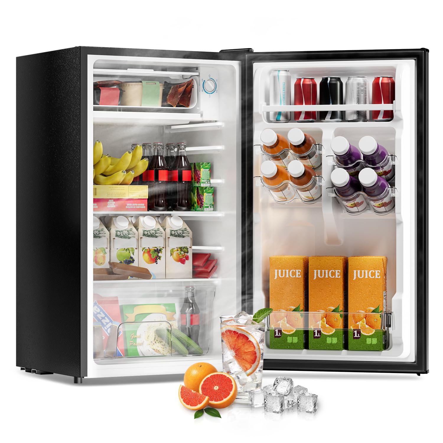 Frostorm 3.2 Cu Ft Mini Fridge with Freezer - Energy Efficient, Large Capacity Single Door Upright Freezer for Bedroom, Office & Dorm | Small Fridge, Reversible Door, ETL Certified(Black)