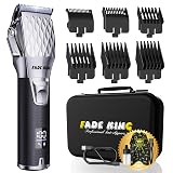 FADEKING® Professional Hair Clippers for Men - Cordless Hair Clippers, LCD Display Barber Clippers for Hair Cutting & Mens Grooming with Travel Case(Silver+Black)