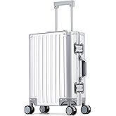 YYW All aluminum-magnesium Carry-On Luggage 20 Inch,Airline Approved Lightweight Suitcase with TSA Lock and Silent Wheels,Suitable for business travel (Silver, 20in)