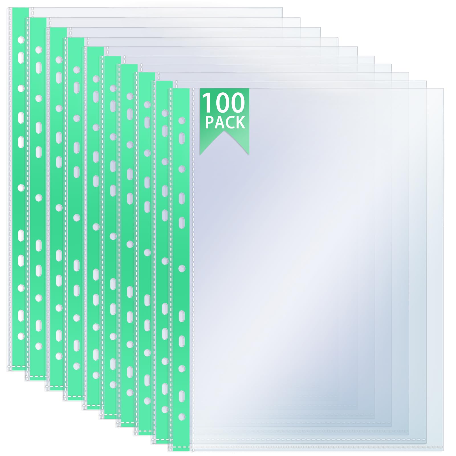 A4 Punched Pockets, 100Pcs Clear Plastic Wallets 90 Micron Extra Strong Sleeves, Top Opening Poly Pocket Sheet Protectors for Ring Binder File Folders