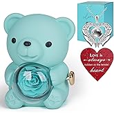 WOKEISE Valentine's Day Gifts for Her, Teddy Bear Preserved Rose Gift with 100 Languages I Love You Necklace & Love Puzzle,Eternal Rose Bear,Anniversary Birthday Gift for Women,Wife,Girlfriend,Blue