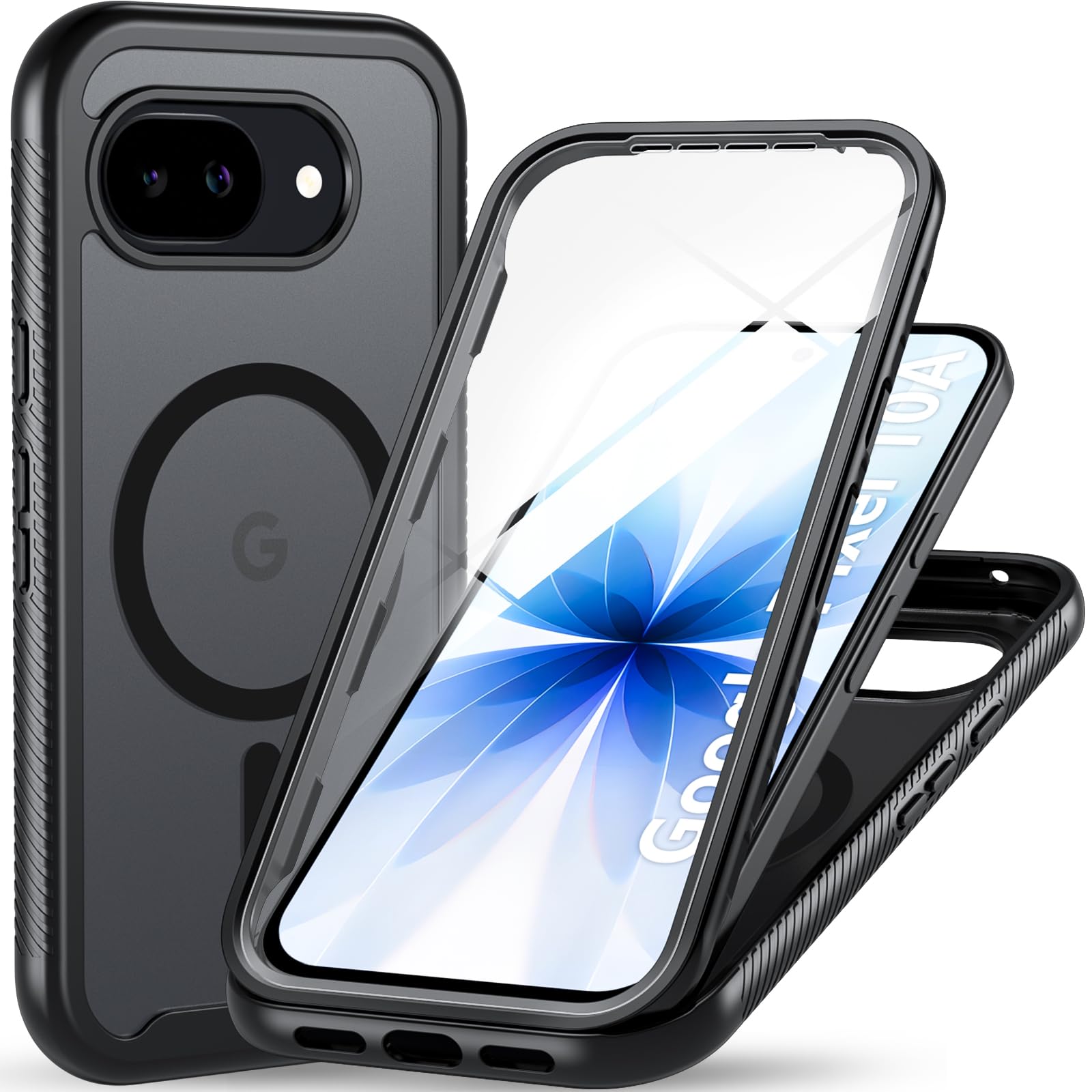 Hensinple for Pixel 10a Case, Magnetic for Google Pixel 10a Case with Built-in Screen Protector, 360 Degree Drop Protection Shockproof Phone Case, Semi-Transparent Case for Pixel 10 a, Black