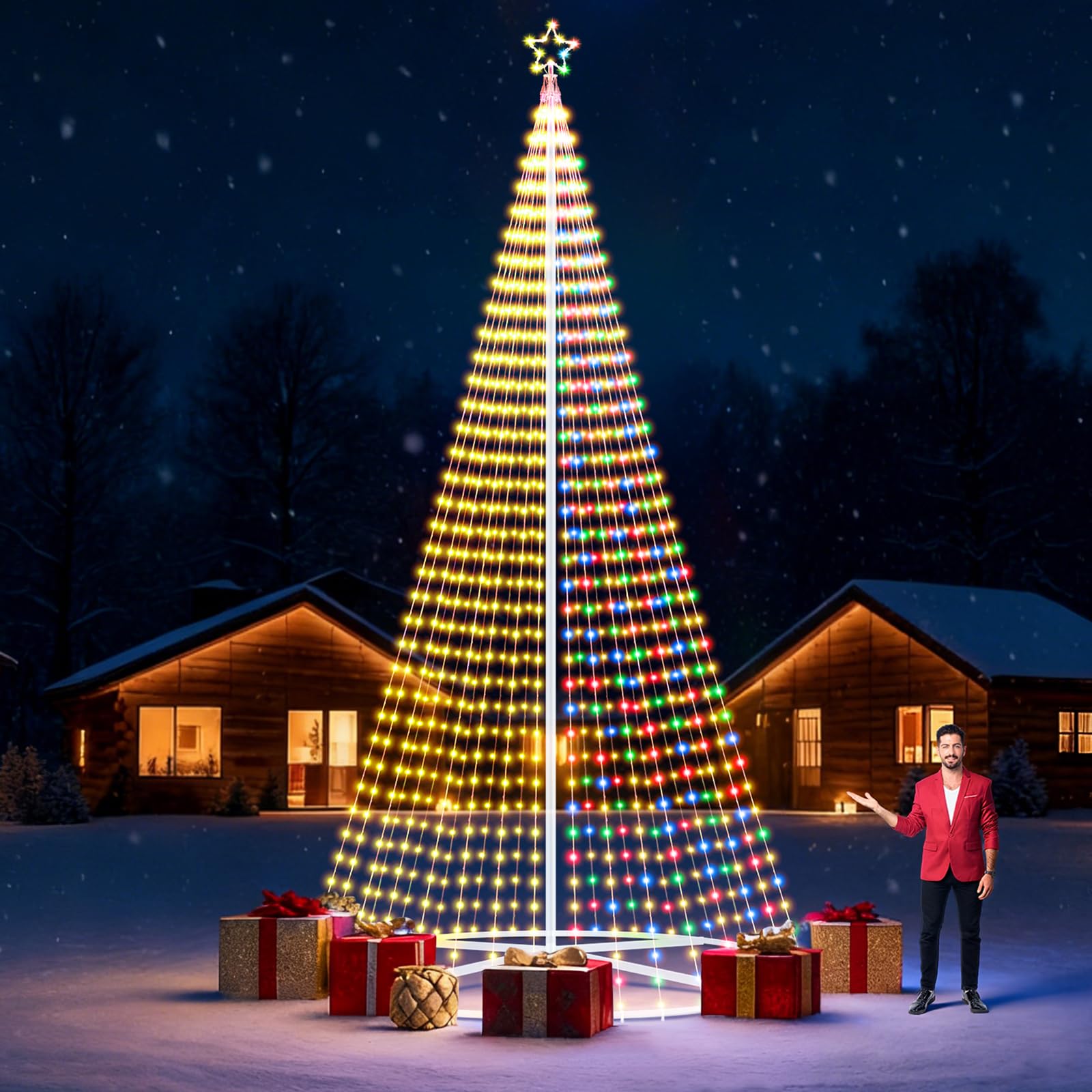 Photo 1 of Riakrum 25ft-4072 LEDs Flagpole Christmas Tree Lights Outdoor Decorations with Star Topper, 8 Lighting Modes Pre-lit LED Flag Pole Christmas Tree Lighted Multicolor, Xmas Outside Yard Decoration