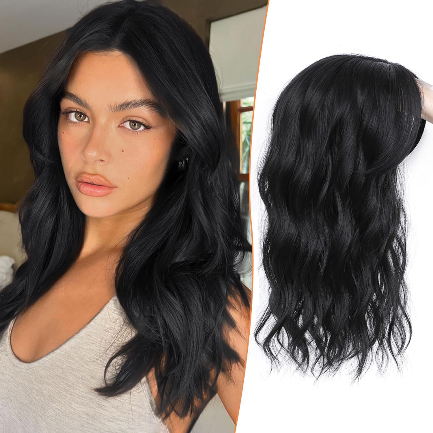 MORICHY Hair Topper for Thinning Hair, 6.5x6.5" Large Base Wavy Hair Piece for Women, Natural Black Synthetic Hairline (1B) — image 1