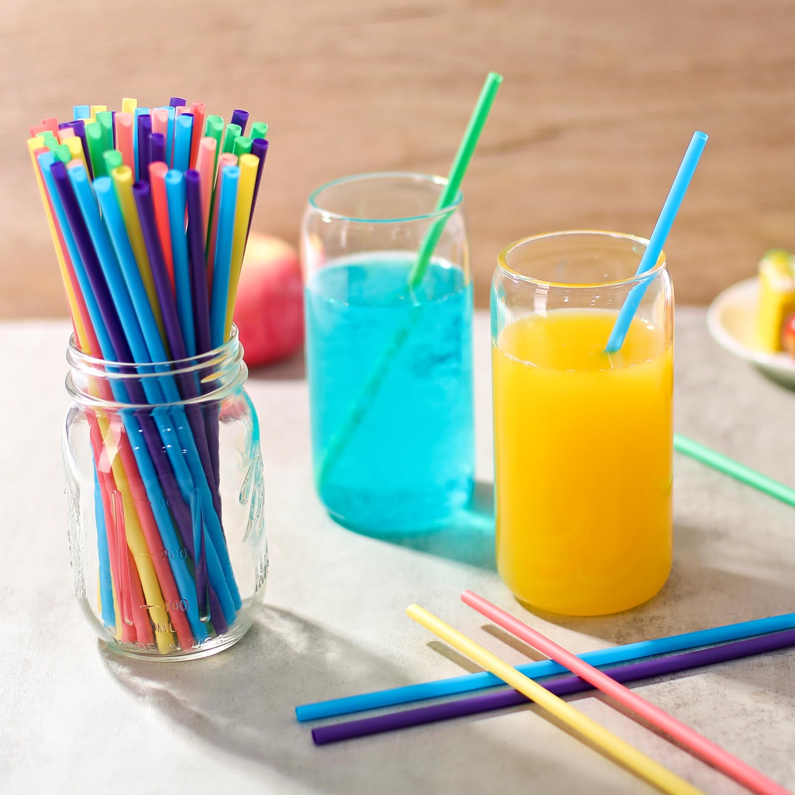 [100 Pcs] Biodegradable Compostable Disposable Colorful Straws - PLA Plant Based Drinking Straws for Juice Coffee Cocktail Cold Drinks (8.25" LongX0.23" Wide) - Image 4