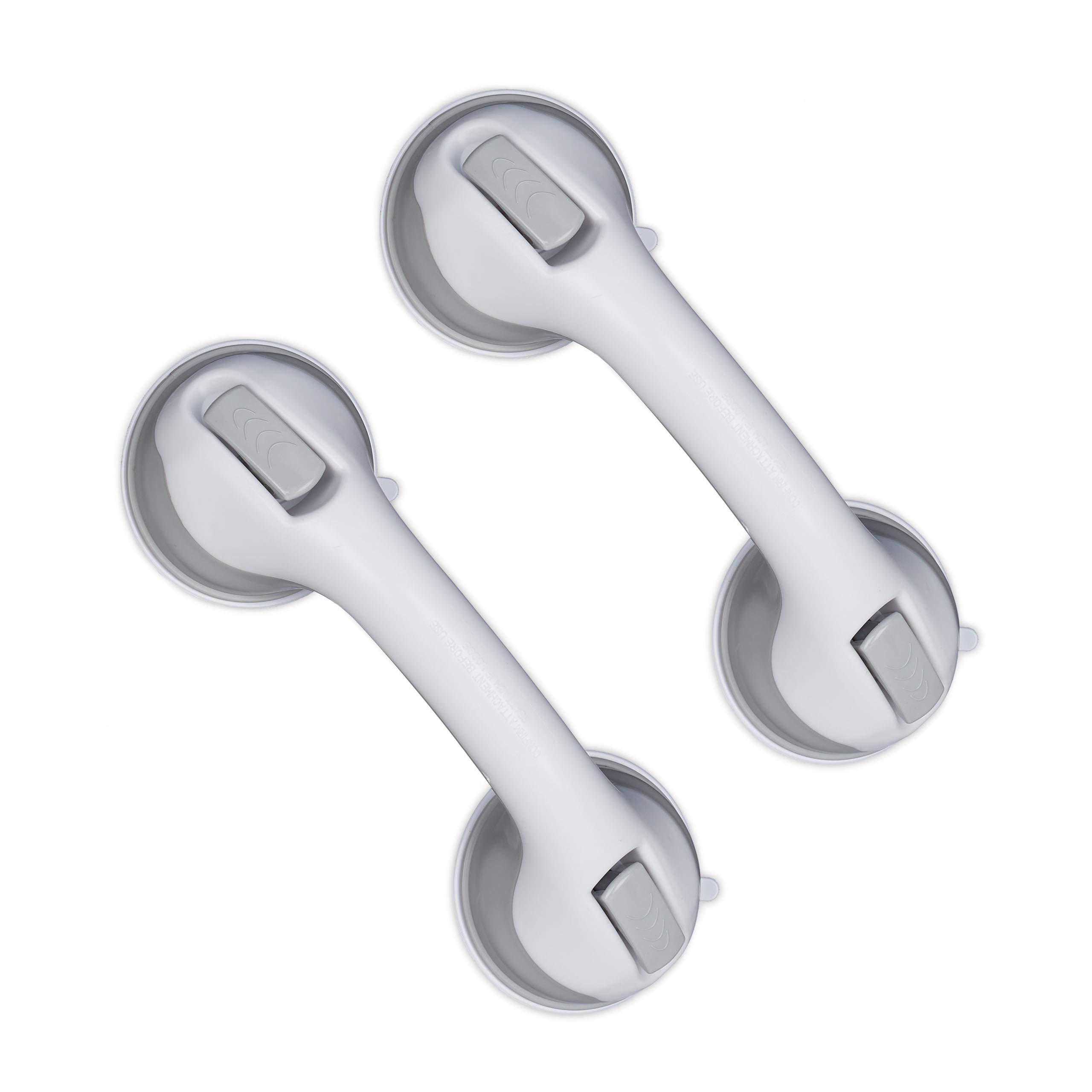 Relaxdays Suction Grab Handles, Set of 2, Rail for Bath & Shower, 70 kg, for the Elderly, Disability Aid, White/Grey