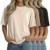Sweetyweee 4 Pack Women's Half Sleeve T Shirts 1/2 Sleeve Basic Crew Neck Tops Elbow Length Casual Loose Fit Summer Tees