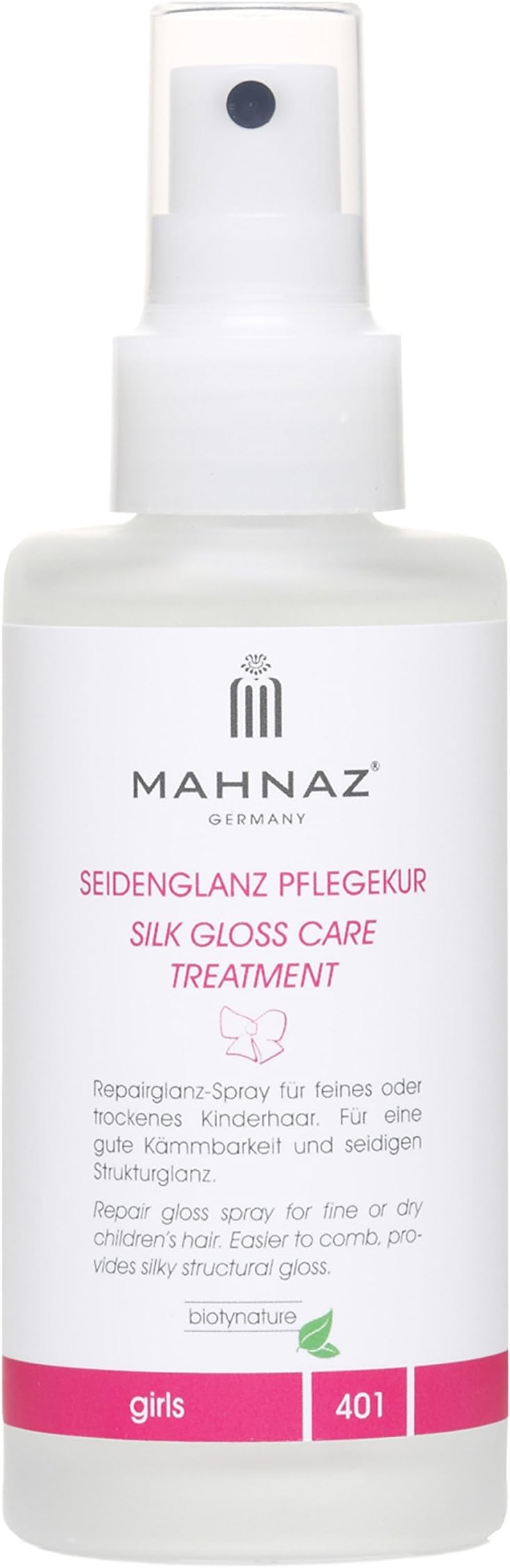 MAHNAZ for Girls, Hair Mask Silky Gloss, repairs and protects girls hair, leave-In, pump dispenser to spray, high quality, very sufficient, 100ml