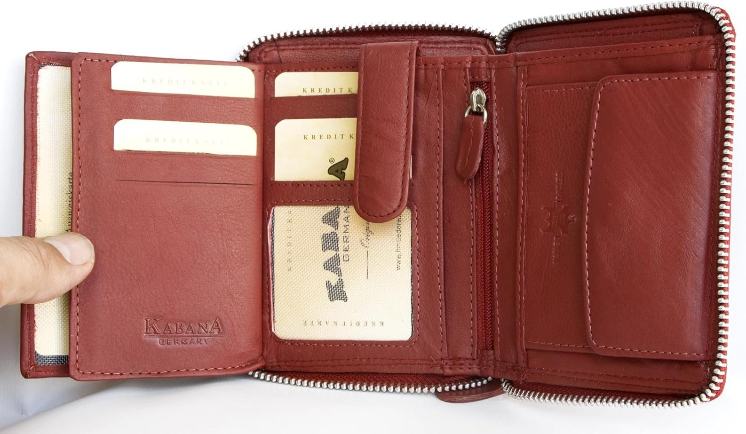 Kabana Dark Red Genuine Leather Zip-around Wallet - Image 5