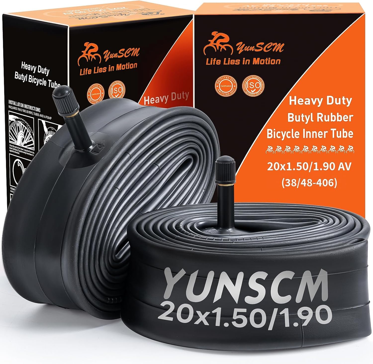 YunSCM 2PCS 20" Heavy Duty Bike Inner Tubes 20x1.50/1.90 ETRTO 38/48-406 AV32mm Valve 20 inch Bicycle Tubes Compatible with 20x1.50 20x1.60 20x1.70 20x1.75 20x1.85 20x1.9 Bike Tire Tubes