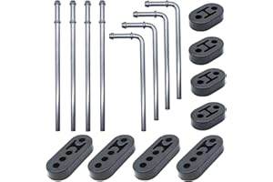 Ganluuree 16PCS Rubber Exhaust Hanger Rod Set Heavy Duty 3/8"(10MM) Rod 90°7.6" Long + Straight 10" Long Muffler Hanger Mild 