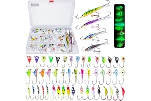 Bombite 52Pcs Ice Fishing Lures Ice Fishing Jigs Kit Glowing Paint Ice Fishing Jig Heads for Crappie Trout Perch Walleye Ice Fishing Gear