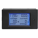 DROK Digital Multimeter DC 6.5-100V 20A Voltage Amperage Power Energy Meter DC Volt Amp Testing Gauge Monitor LCD Blue Backlight Digital Display with Built-in Shunt