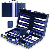 Large Backgammon Sets for Adults - Classic Board Games for 2 Players Adults and Kids - Premium Backgammon Set 15 inch Board and 30 Backgammon Pieces in Quality PU Leather Case - Gift for Man (Blue)