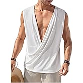 OYOANGLE Men's Draped Deep V Neck Wrap Tank Tops Sleeveless Casual Loose Fit Shirt Beach Vacation Clothes