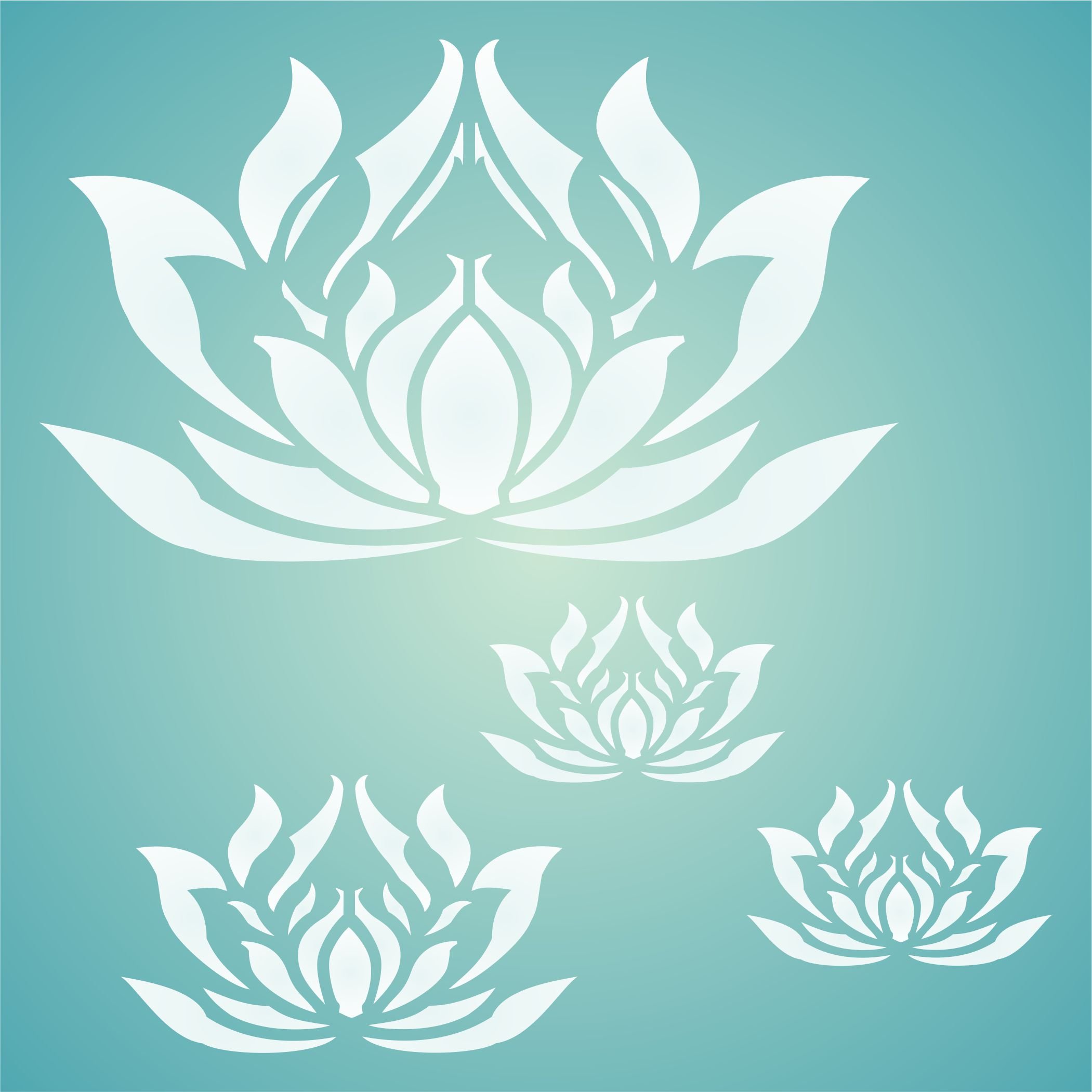 Lotus Flowers Stencil - 16.5 x 16.5cm (S) - Reusable Oriental Asian Lotus Blossom Floral Mural Wall Stencil Template