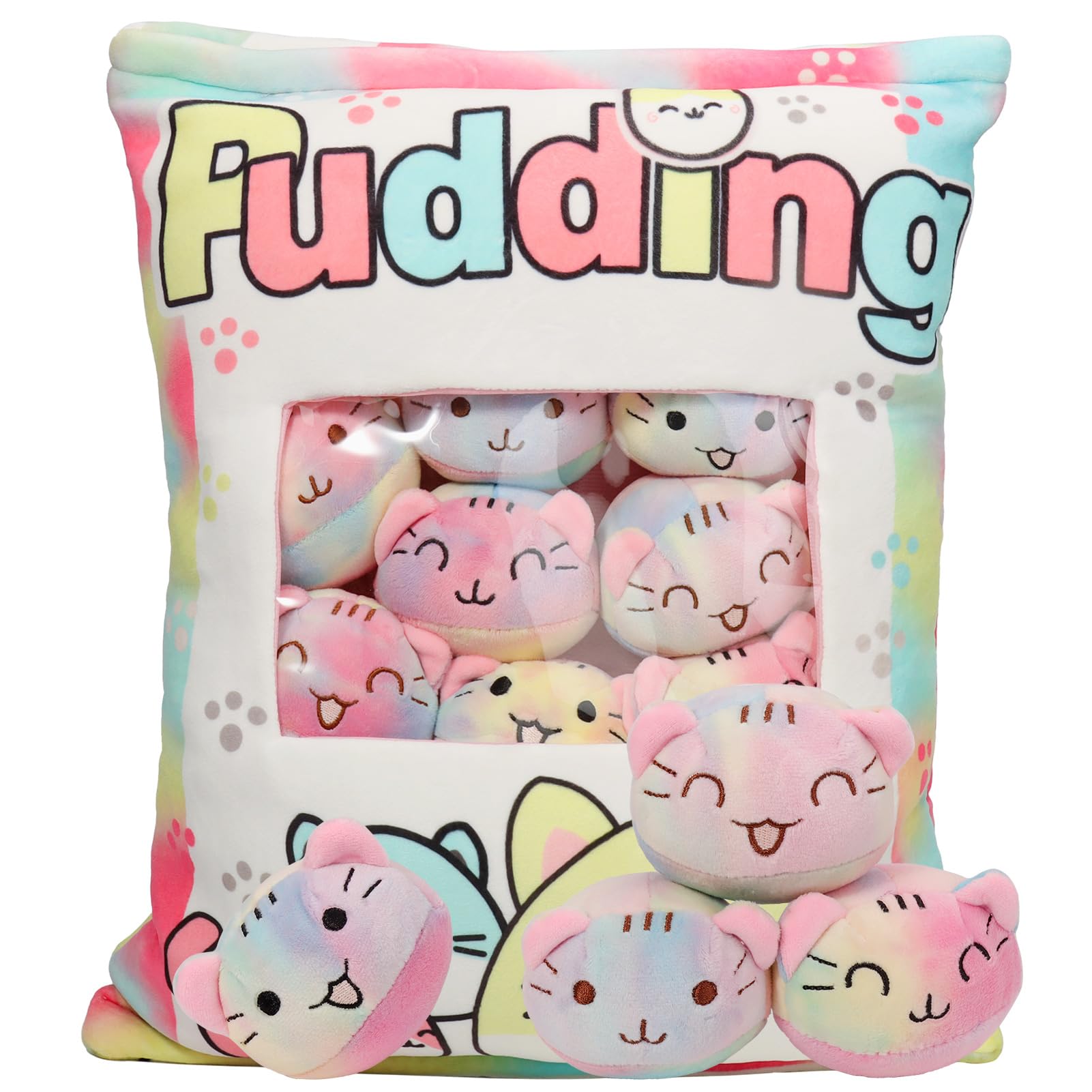 HXPLN Cute Snack Pillow, Kawaii Pudding Plush Pillow & Stufed Toys - Removable, Gift for Teenagers, Girls & Children (8 Colorful Kittens)