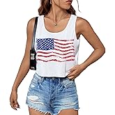 HRIUYI Women's 4th of July Crop Tank Tops American Flag Patriotic Shirts for Teens Girls