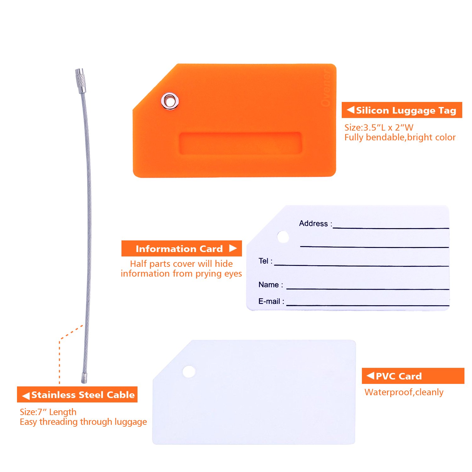 5Pack Silicone Luggage Tag with Name ID Card Perfect to Quickly Spot Luggage Suitcase by Ovener