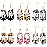 QLYOVWE 6 Pairs Cute Cat Earrings Set for Women Colored Kitty Cat Alloy Drop Dangle Earrings Fun Cartoon Anime Animal Earrings Halloween Birthday Party Jewelry Gifts