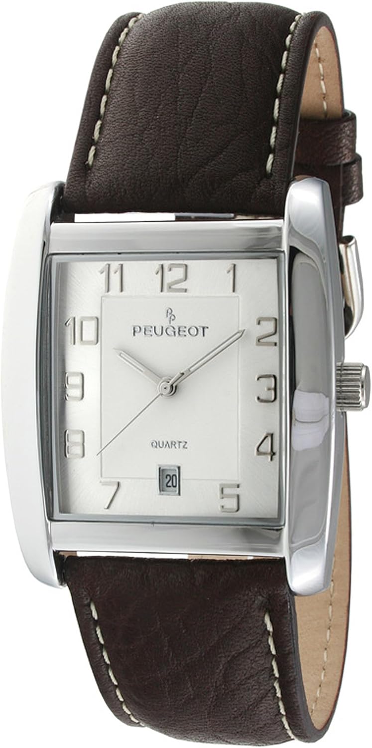 Peugeot Men's 2013SL SilverTone Brown Leather Strap Watch