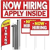 Kritkin 4 Pcs Feather Flag Set Include 2 Now Hiring Sign with Stake, 7 ft Now Hiring Feather Advertising Flag, Banner with Rope for Business Promotion