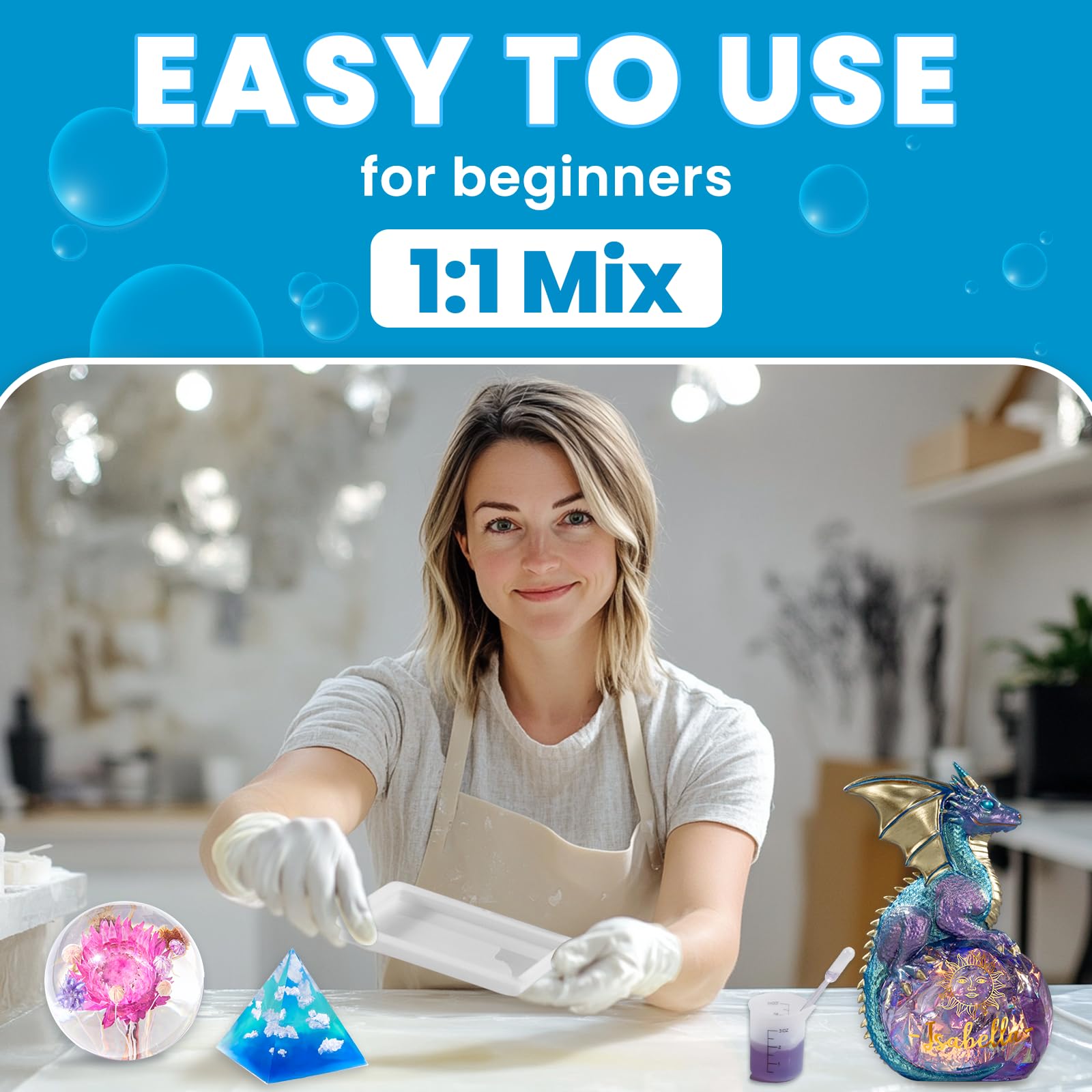 LET'S RESIN Crystal Clear Epoxy Resin, 34oz Bubble Free, Low Odor, Anti-Yellowing Casting Resin for Craft, Casting Molds, Painting, Jewelry, Art, Easy to Mix 1:1 Ratio