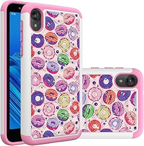 Moto E6 Case, Moto E6 Case for Girls Women, Cute Rainbow Donut Pattern Heavy Duty Shockproof Studded Rhinestone Crystal Bling Hybrid Case Silicone Protective Armor for Motorola Moto E6