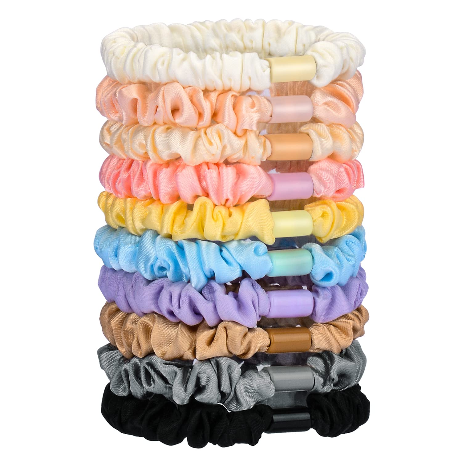JessLab Scrunchy Hair Ties, 10 Pcs Silk Satin Hair Ties Ponytail Holders Gentle Elastic No Damage Scrunchies Hair Bands Stretchy Hair Accessories for Girls Women Ladies, Color Assorted, Satin — image 1