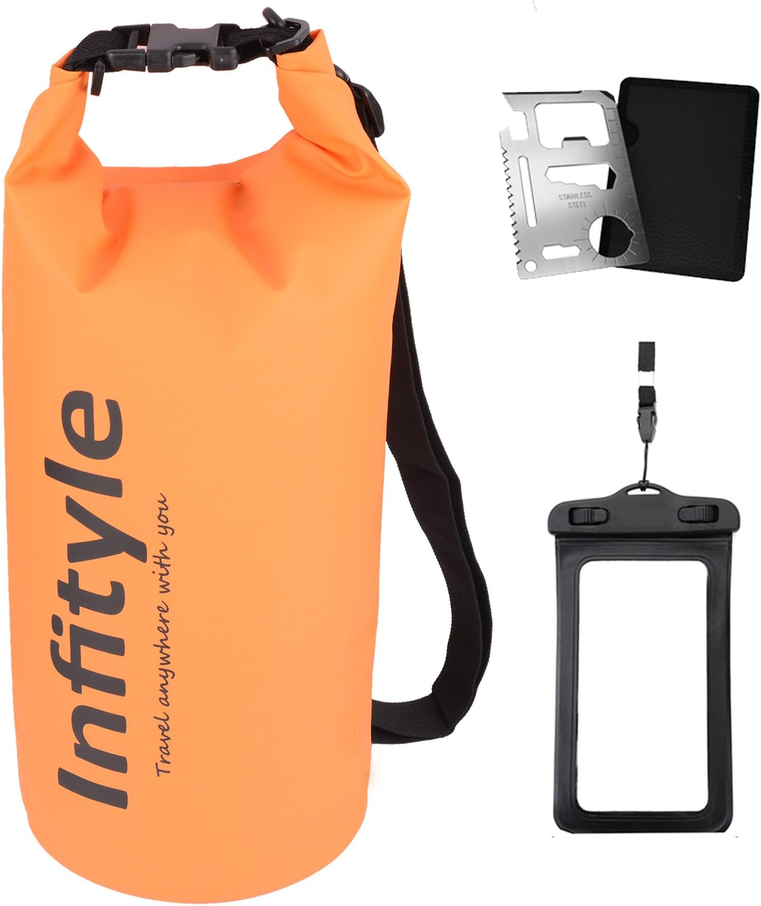 Waterproof Dry Bags - Floating Compression Stuff Sacks Gear Backpacks for Kayaking Camping - Bundled with Phone Case and Pocket Tool