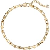 LADYGD Gold Bracelets for Women Trendy 14K Gold Plated Dainty Paperclip Cuban Bead Link Adjustable Chain Bracelet Minimalist Gold Jewelry