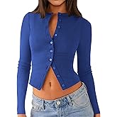 Matunana Womens Long Sleeve Tops Fall Lightweight Cardigan Cropped Going Out Shirts Ribbed Button Down Cute Trendy 2026