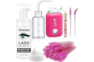 Lash Fan Dryer, Shmian Portable Handheld Blower for Eyelash Extensions, 3 Wind Speed Eyelash Fan Lash Shampoo Kits, 50 Pcs Mascara Brushes+ Nose Brush+ Wash Bottle For Lash Wash-Eyelash Cleaning Kits
