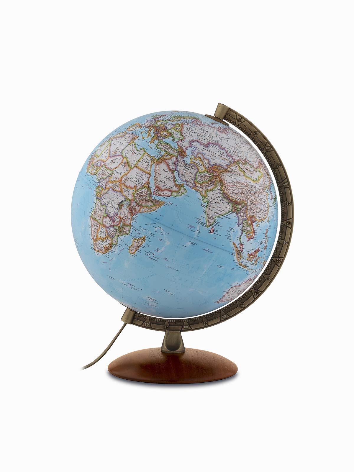 Classic Globe | Illuminated | Base in beechwood and metallic meridian |Political and physical map| Text in English | 30cm Diameter