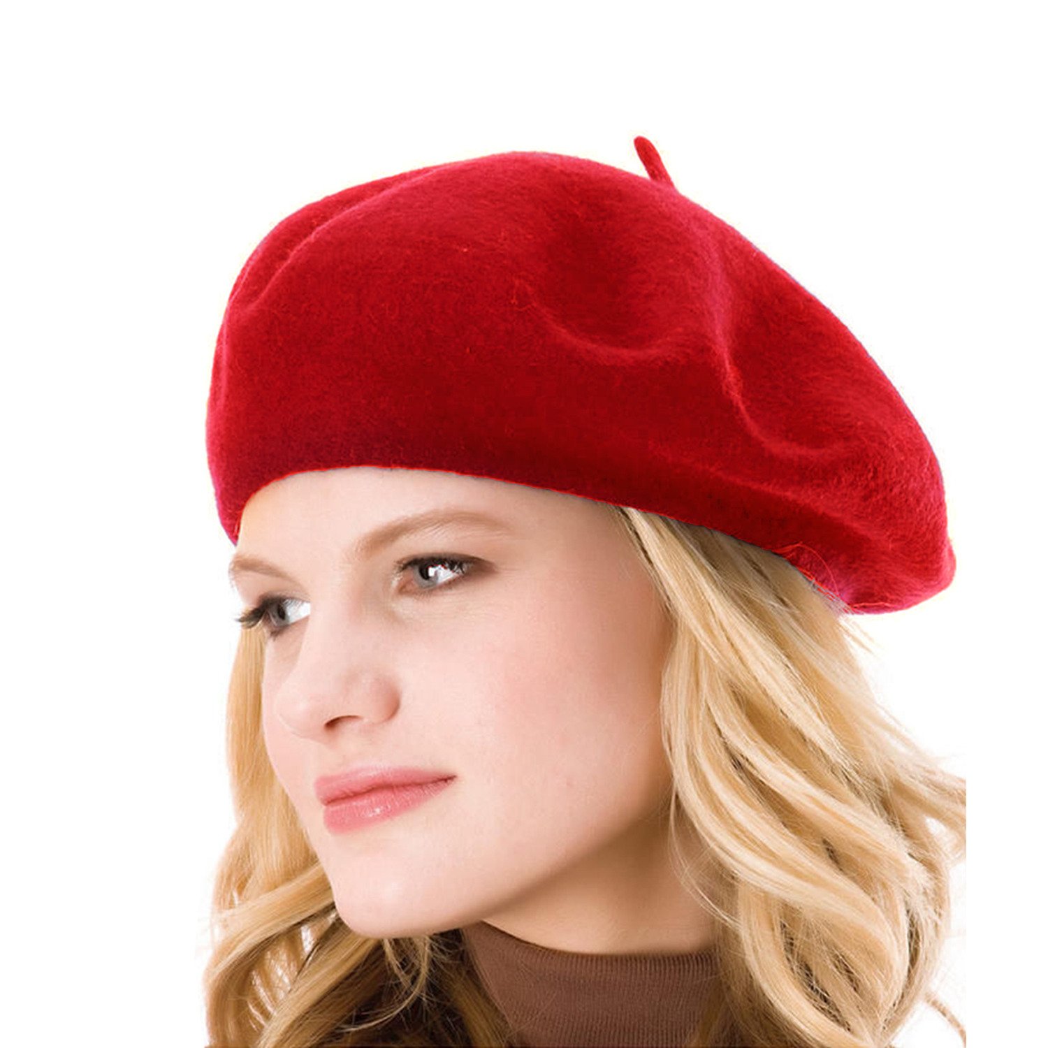 Galleon ICSTH Womens Solid Color 100 Wool French Beanie Cap Hat Red
