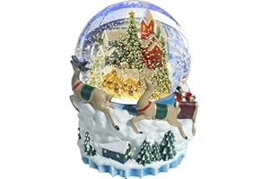 Aobaks Christmas Snow Globe, 100mm Christmas Oversized Resin Lighted Musical Snowflakes Snowglobe, Christmas Snowing Snow Globe,Santa Claus Snow Globe